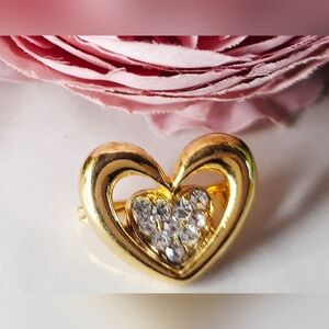 Vintage 80s Sparkly Gold Heart Pin/Brooch